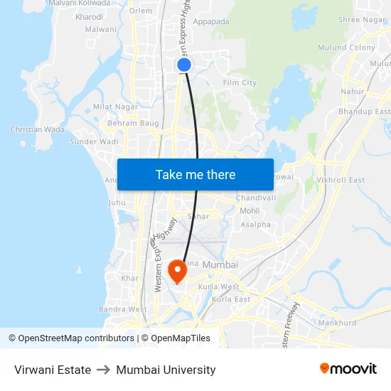 Virwani Estate to Mumbai University map