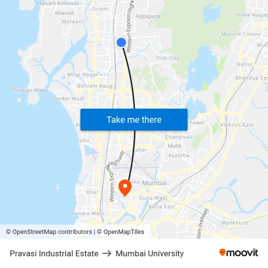 Pravasi Industrial Estate to Mumbai University map