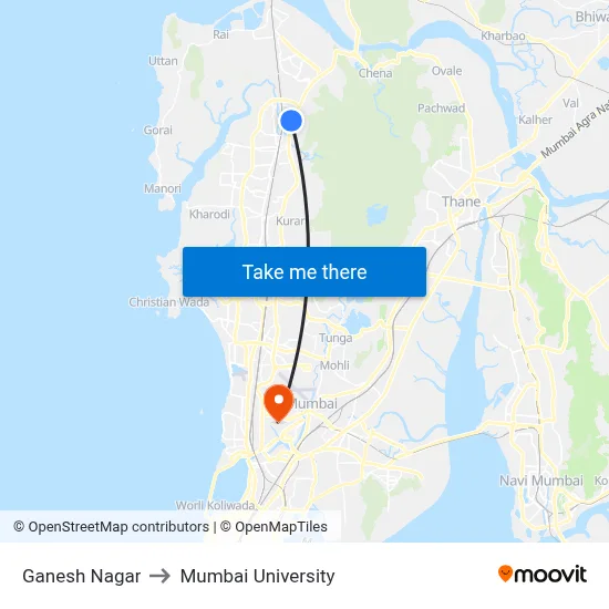 Ganesh Nagar to Mumbai University map