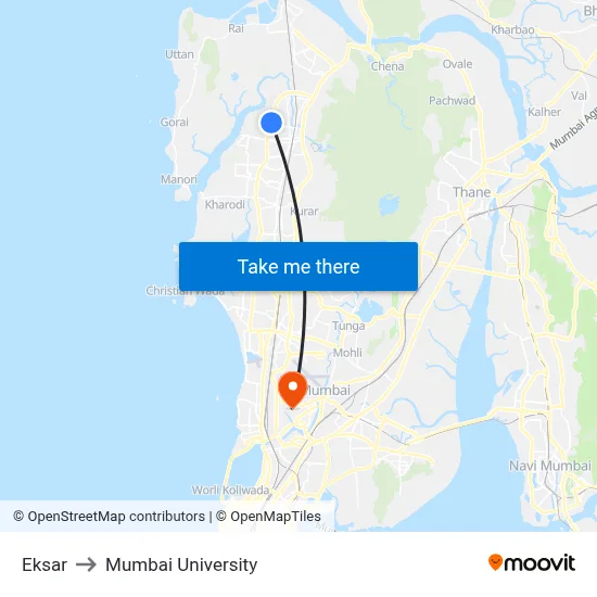 Eksar to Mumbai University map
