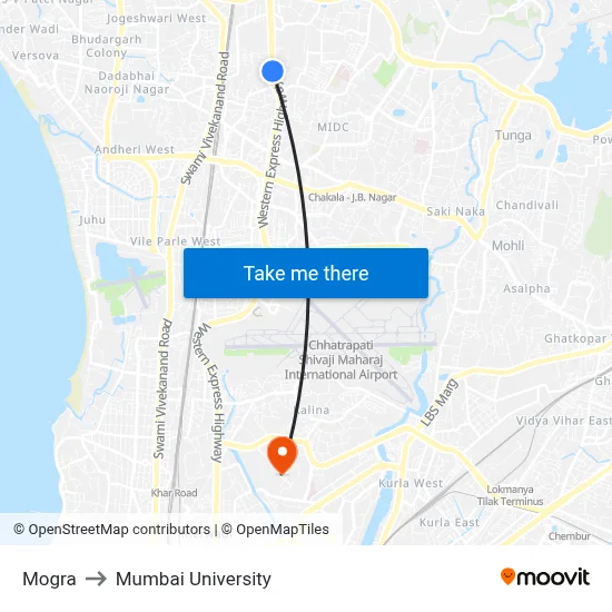 Mogra to Mumbai University map
