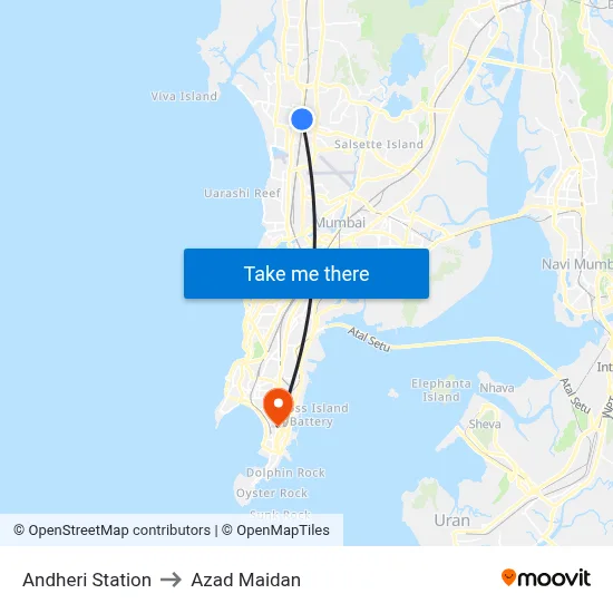 Andheri Station to Azad Maidan map