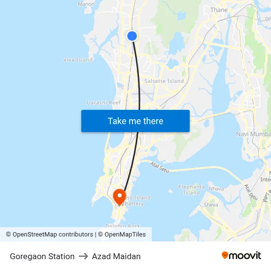 Goregaon Station to Azad Maidan map