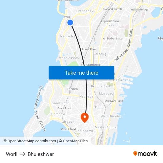Worli to Bhuleshwar map