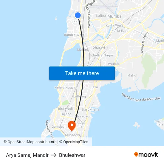 Arya Samaj Mandir to Bhuleshwar map