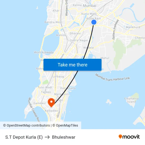 S.T Depot Kurla (E) to Bhuleshwar map
