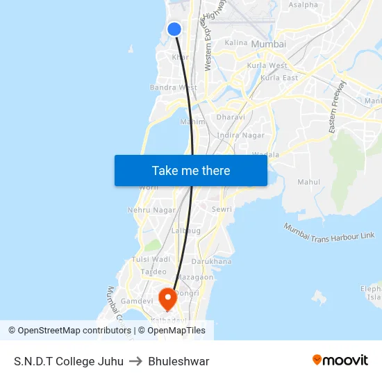 S.N.D.T College Juhu to Bhuleshwar map