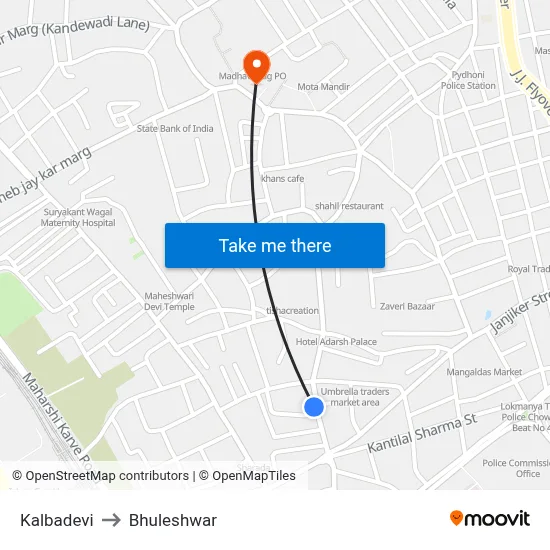 Kalbadevi to Bhuleshwar map