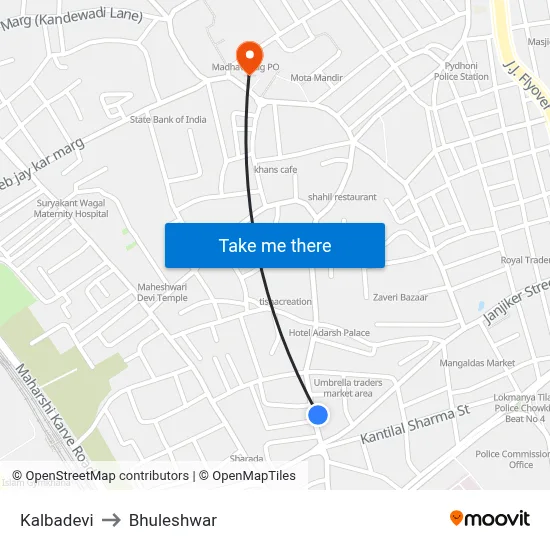 Kalbadevi to Bhuleshwar map