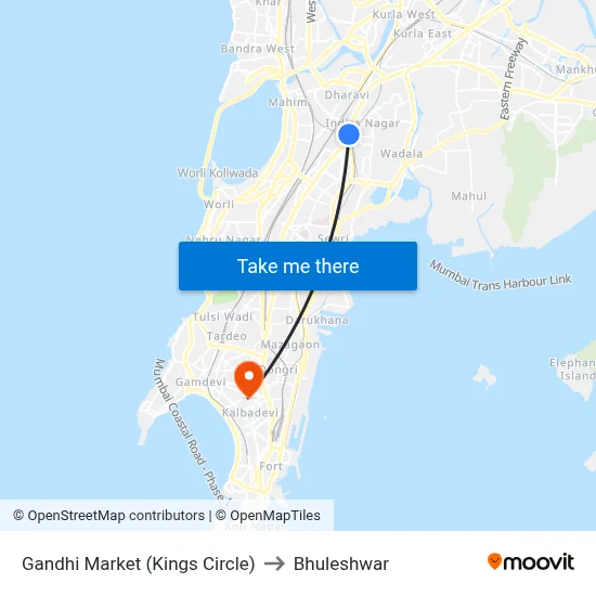 Gandhi Market (Kings Circle) to Bhuleshwar map