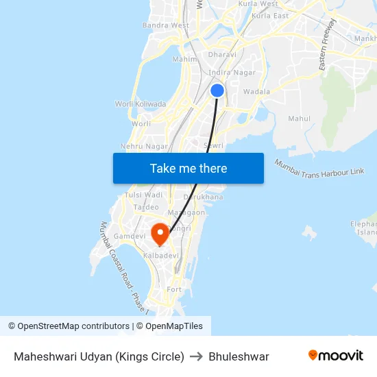 Maheshwari Udyan (Kings Circle) to Bhuleshwar map