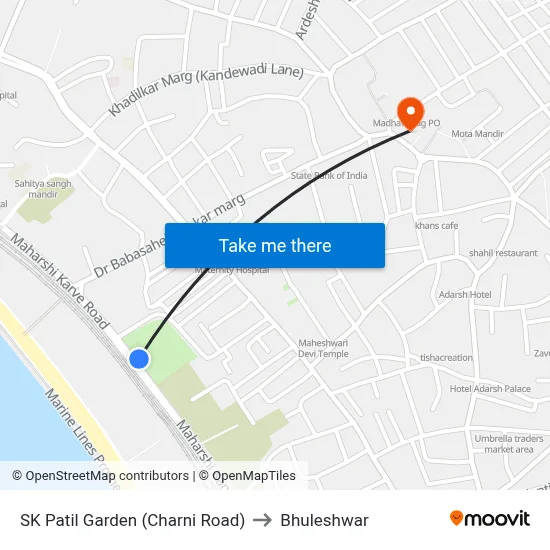 SK Patil Garden (Charni Road) to Bhuleshwar map