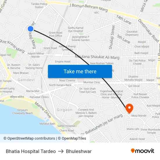 Bhatia Hospital Tardeo to Bhuleshwar map