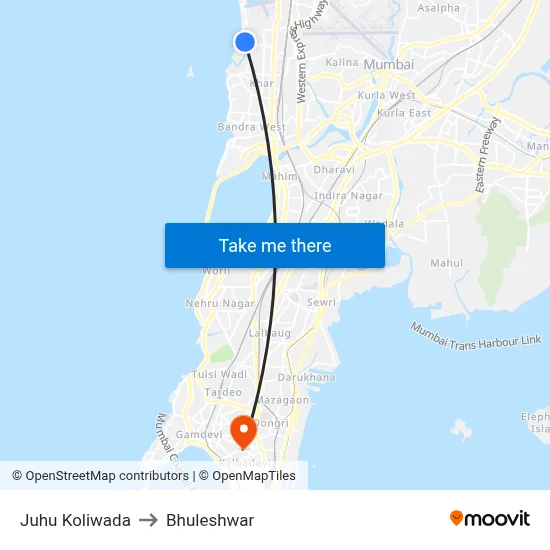 Juhu Koliwada to Bhuleshwar map