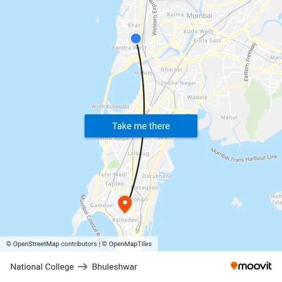 National College to Bhuleshwar map