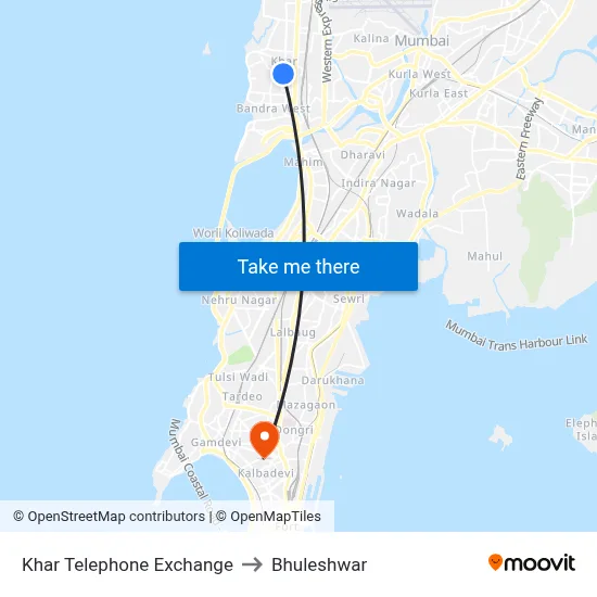 Khar Telephone Exchange to Bhuleshwar map