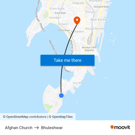 Afghan Church to Bhuleshwar map