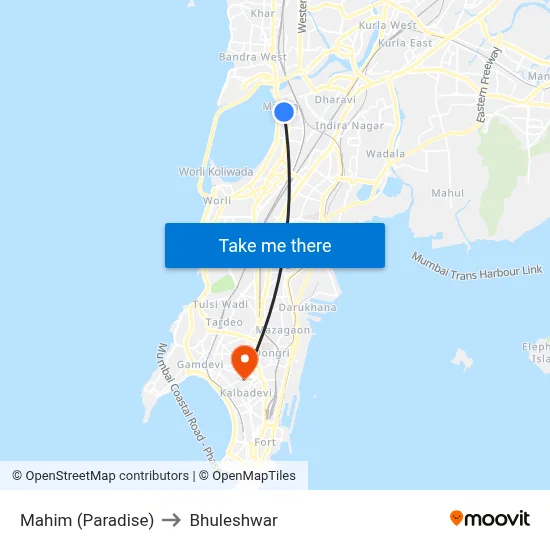 Mahim (Paradise) to Bhuleshwar map