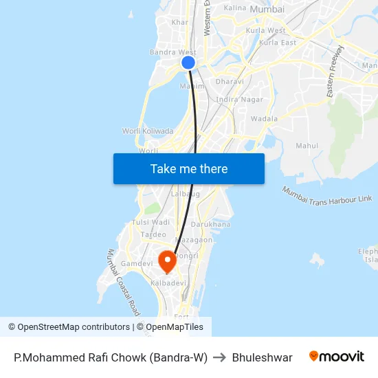 P.Mohammed Rafi Chowk (Bandra-W) to Bhuleshwar map