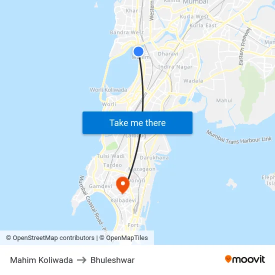 Mahim Koliwada to Bhuleshwar map