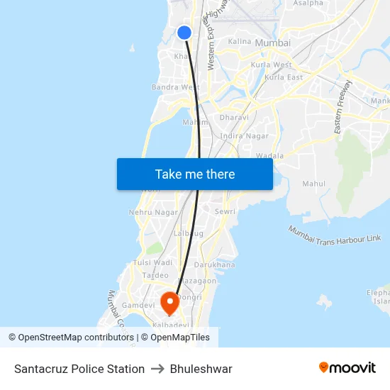 Santacruz Police Station to Bhuleshwar map