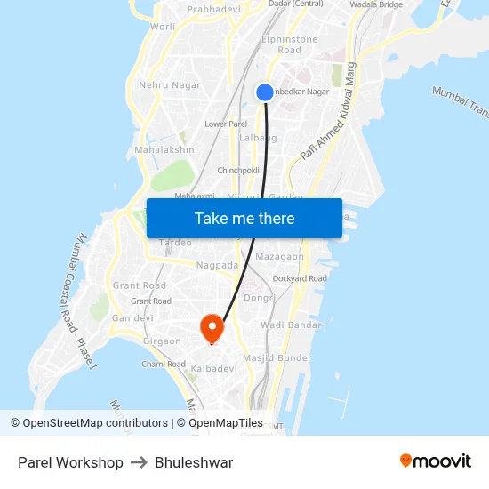 Parel Workshop to Bhuleshwar map