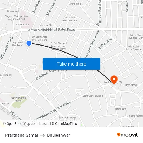 Prarthana Samaj to Bhuleshwar map