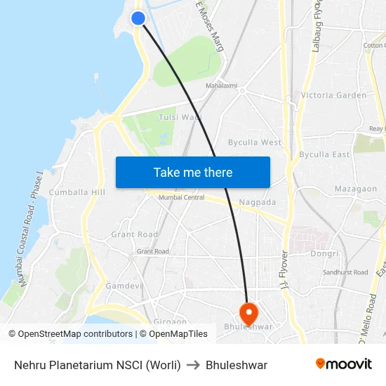 Nehru Planetarium NSCI (Worli) to Bhuleshwar map
