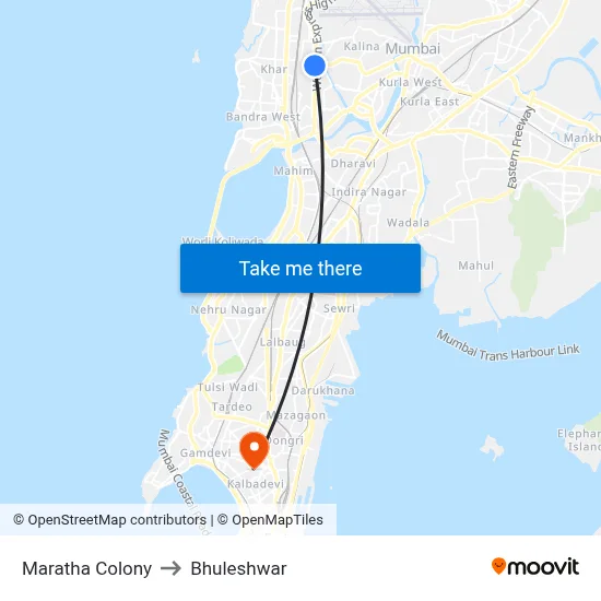 Maratha Colony to Bhuleshwar map