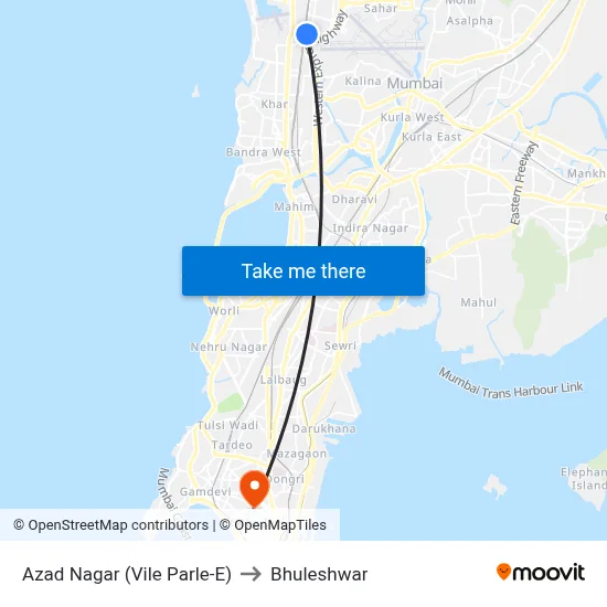 Azad Nagar (Vile Parle-E) to Bhuleshwar map