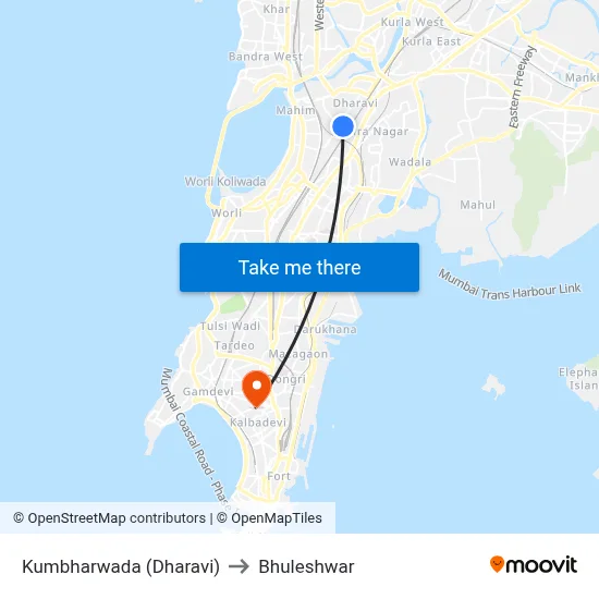 Kumbharwada (Dharavi) to Bhuleshwar map