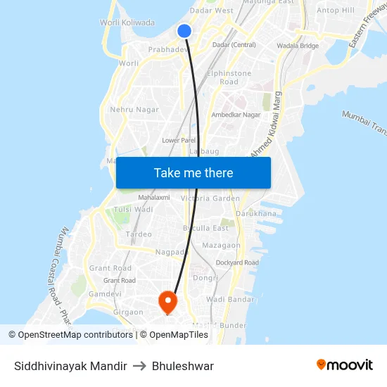 Siddhivinayak Mandir to Bhuleshwar map