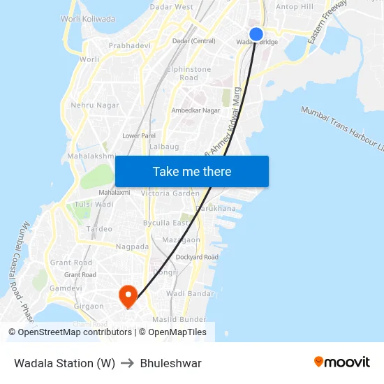 Wadala Station (W) to Bhuleshwar map