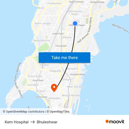 Kem Hospital to Bhuleshwar map