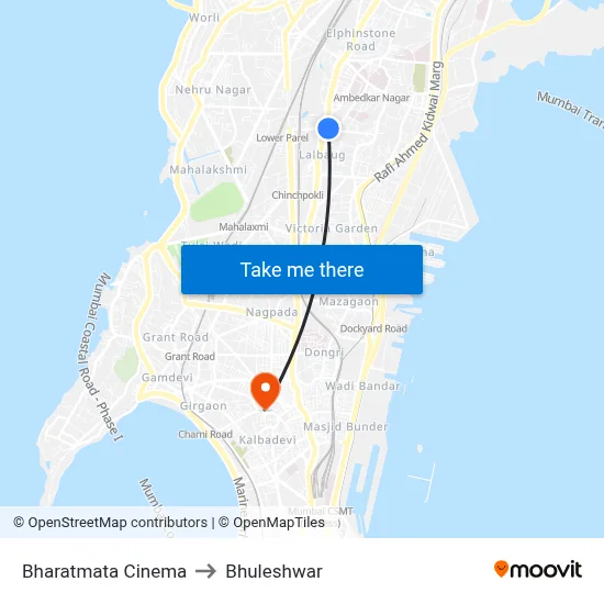 Bharatmata Cinema to Bhuleshwar map