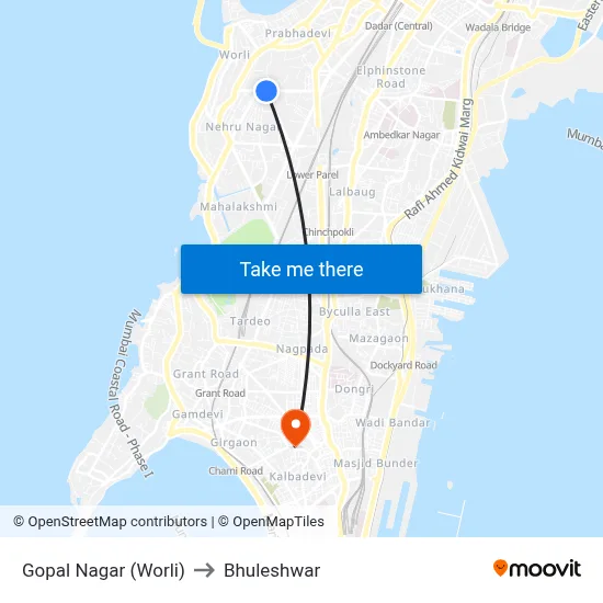 Gopal Nagar (Worli) to Bhuleshwar map