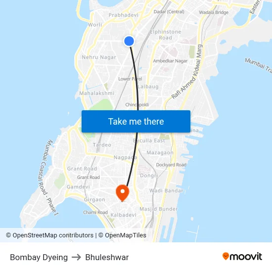 Bombay Dyeing to Bhuleshwar map