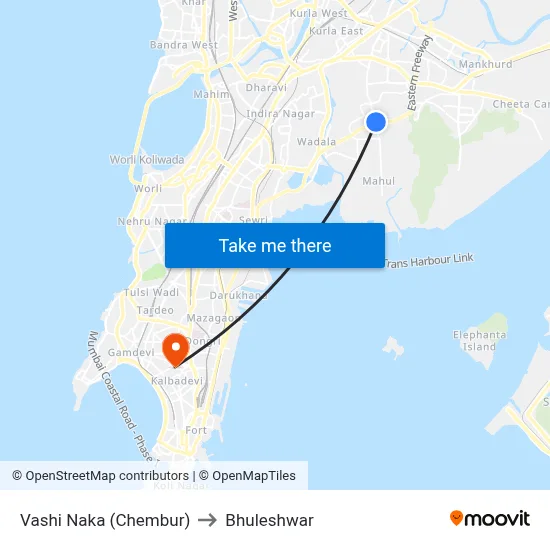 Vashi Naka (Chembur) to Bhuleshwar map