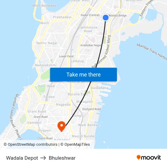 Wadala Depot to Bhuleshwar map