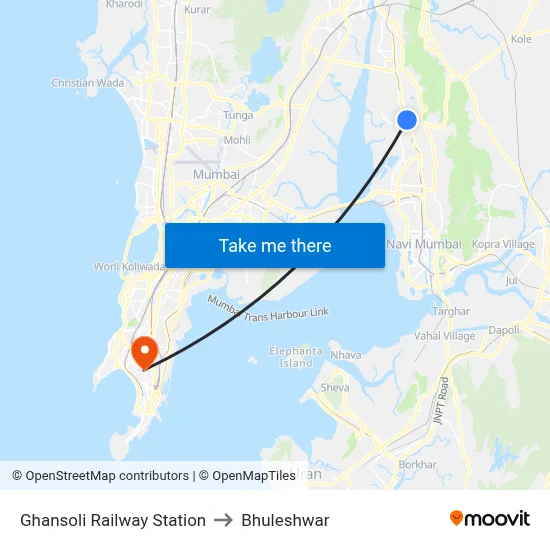 Ghansoli Railway Station to Bhuleshwar map