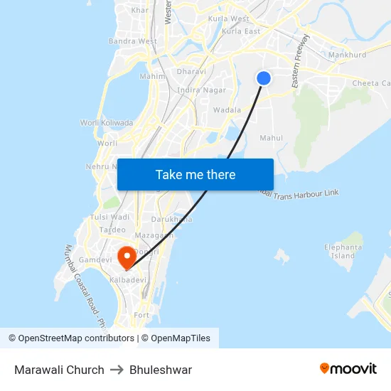 Marawali Church to Bhuleshwar map