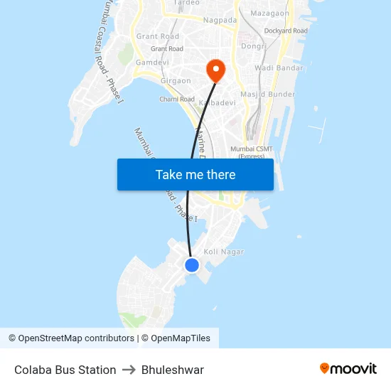 Colaba Bus Station to Bhuleshwar map