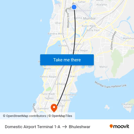 Domestic Airport Terminal 1-A to Bhuleshwar map