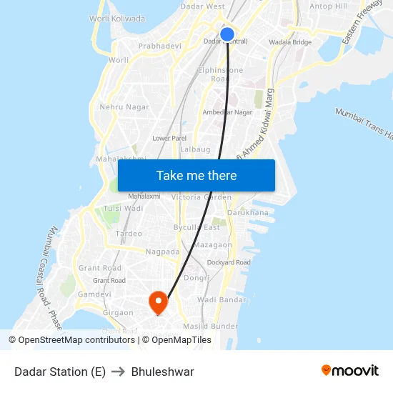 Dadar Station (E) to Bhuleshwar map