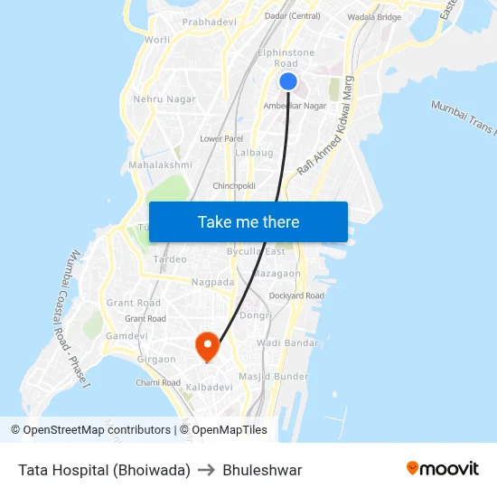 Tata Hospital (Bhoiwada) to Bhuleshwar map
