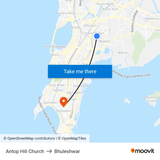 Antop Hill Church to Bhuleshwar map