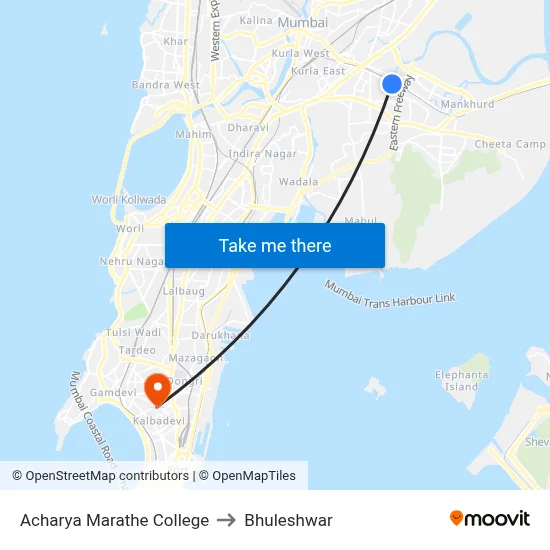 Acharya Marathe College to Bhuleshwar map