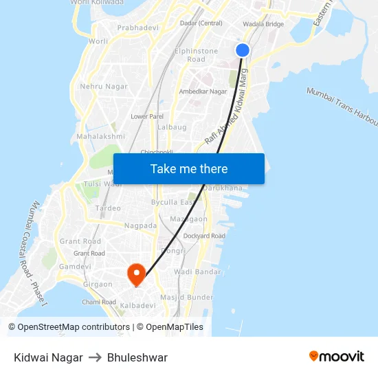 Kidwai Nagar to Bhuleshwar map