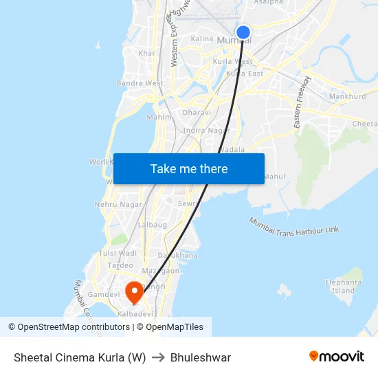 Sheetal Cinema Kurla (W) to Bhuleshwar map
