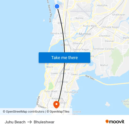 Juhu Beach to Bhuleshwar map